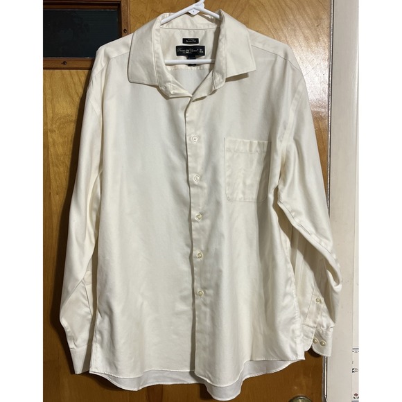 Pronto Uomo Dress Shirt Mens 18.5 ~ 34/35 LS Ivory Cotton Non Iron Slim Fit - Picture 1 of 3